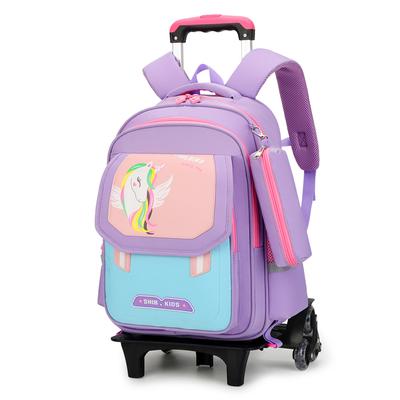 Cartoon Rolling Backpack for Boys Large Capacity Waterproof Teenagers School Bag with 6 Wheels Luggage Wheeled Trolley Backpack