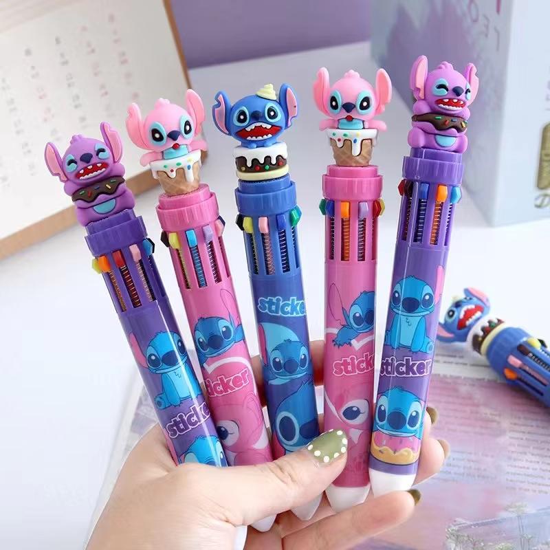 MINISO Stitch 1/6 adet Tükenmez Kalem Çizgi Film 10 Renkli İşaretleyici 0.7 Çocuklar Graffiti Çok Renkli El Kalemi Öğrenciler Öğrenim Kırtasiye