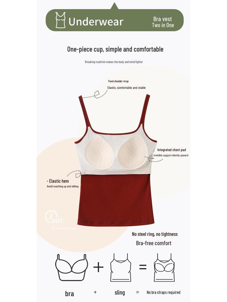 Women's Padded One-Piece Vest, No-Cup, Non-Removable, High-End Tube Top Suspenders for Inner or Outer Wear