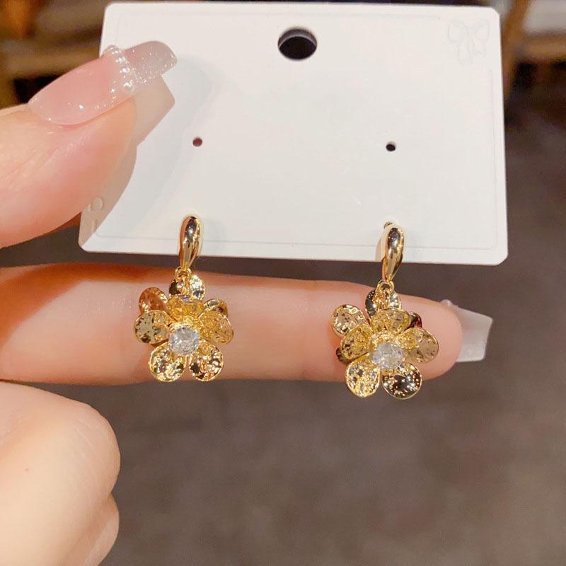  Exquisite Design Metal Flower Drop Earrings For Women Zircon Crystal Dangle Earrings Punk Party Ear Jewelry Personality Gifts