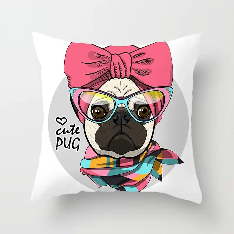 Cute Pug Bulldog Sofa Decorative Cushion Covers Pillowcase For Living Room Personalized Polyester Pillow Case 45*45 Home Decor