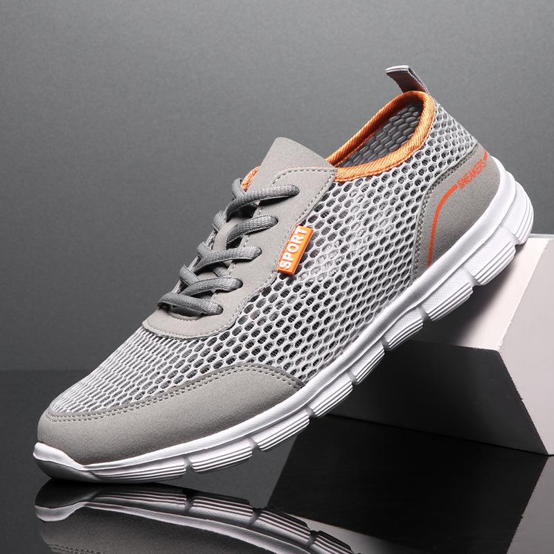 

Men s Summer Oversized Mesh Sports Shoes Youth Breathable Round Toe Lace-Up Running Shoes 48 сірий