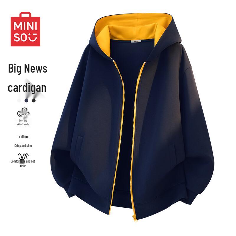 MINISO Men's American Style Color-block Hooded Zip-Up Sweatshirt