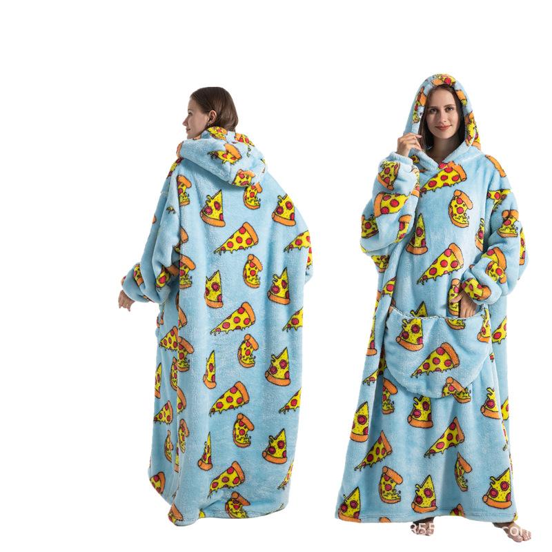 

Носимый плед-халат с капюшоном для женщин и мужчин, оверсайз, зимний, теплый, флисовый свитшот-плед из фланели, толстый флисовый плед с рукавами и карманом One Size