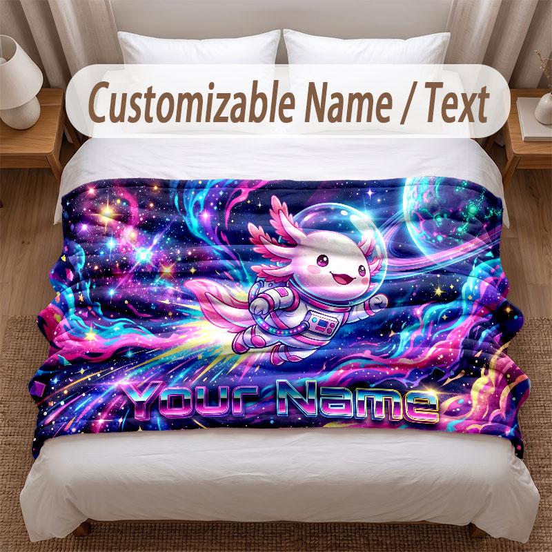 Astronaut Space Theme Soft Blanket Personalized Custom Name Text Print Warm Blanket Home Sofa Bedroom Decor