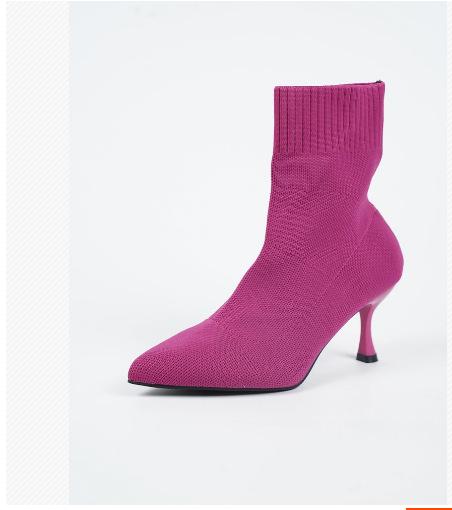 Fashion Women Boots Short High Heels Shoes for Women 2024 Autumn Winter Knitted Ankle Boots Woman Thin High Heels Sock Boots Botas Mujer