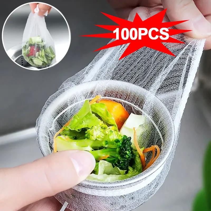 100/200pcs Kitchen Sink Filter Mesh Bag Disposable Sewer Drains Anti-blocking Garbage Bag Bathroom Hair Catcher Strainer Net