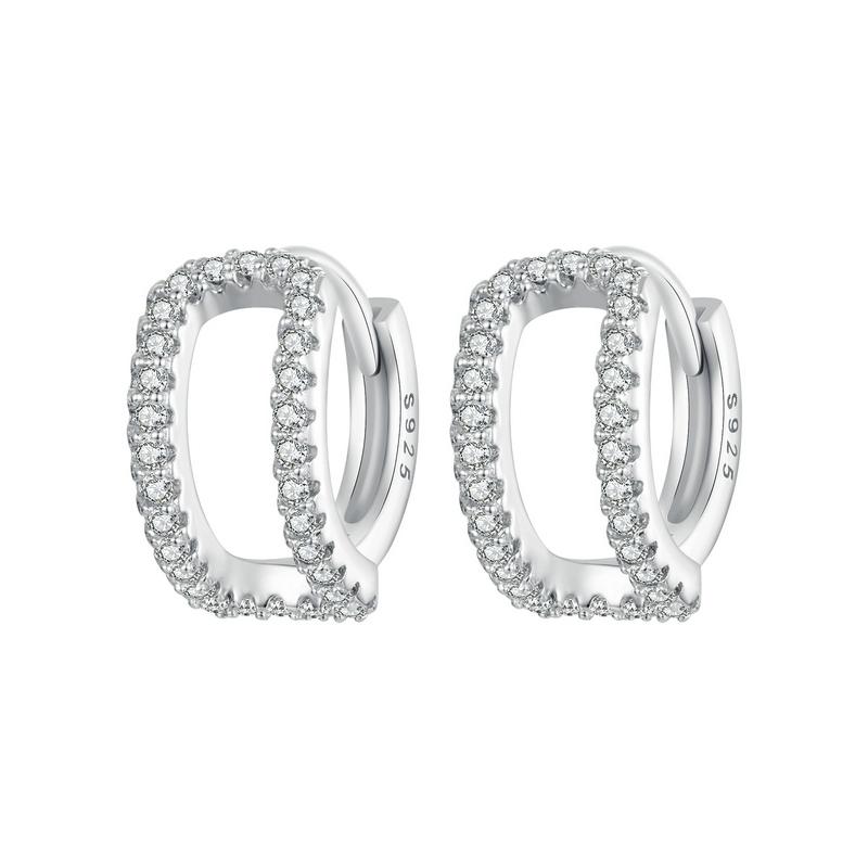 WOSTU 925 Sterling Silver AAA Zircon Wedding Earrings For Women Double-layered Stud Earrings Hoop Ear Buckles Party Jewelry Gift