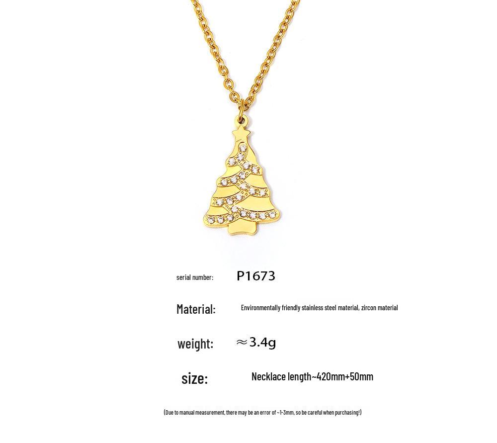 Gold-Plated Zircon Christmas Tree Pendant Necklace - Romantic Gift for Girlfriend