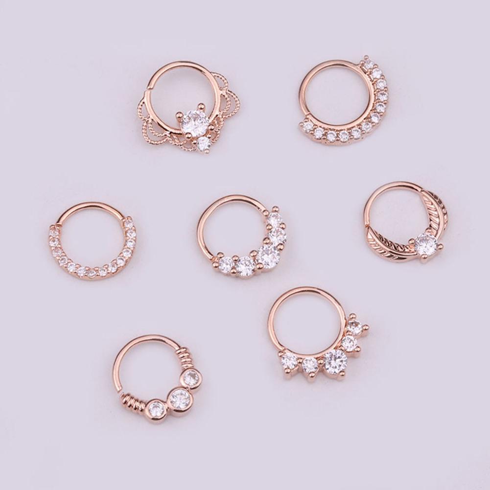 1Pc Women Cubic Zirconia Inlaid Nose Ring Helix Earring Hoop Piercing Jewelry