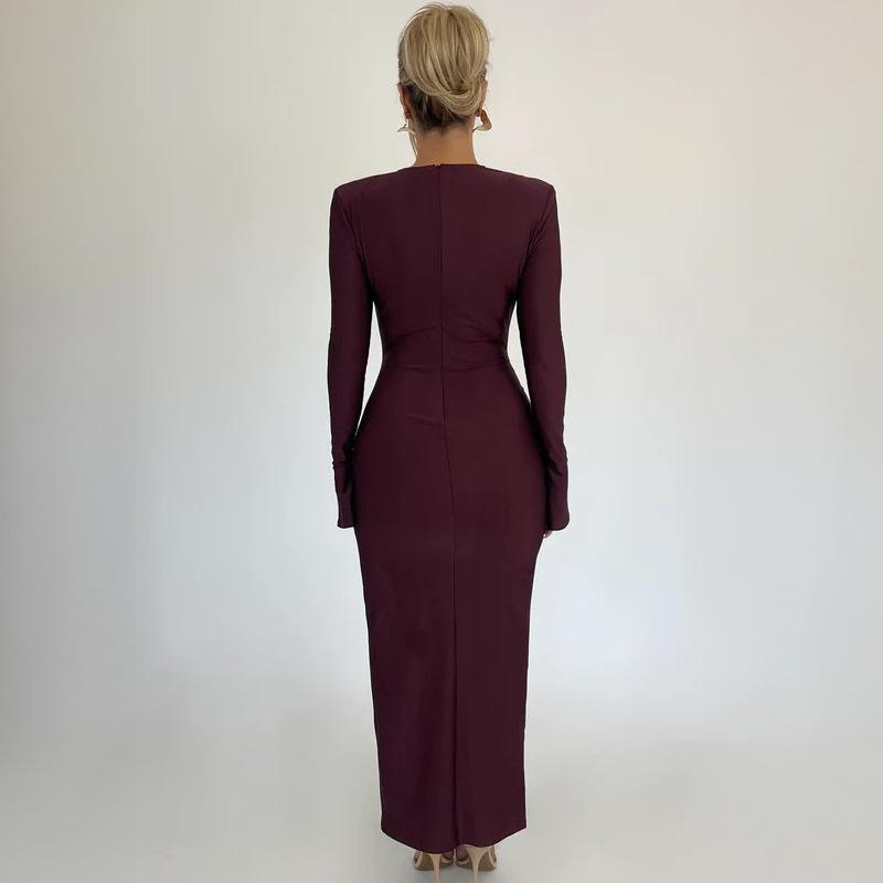 High Stretch Pleat Bodycon Dress For Women 2026 Robes Elegant Evening Party Dress Winter Maxi Long Dress Vestido