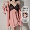 Women's Velvet Lace Bell Sleeve Deep V Padded Backless Tie Sleep Dress with Robe Lounge Set