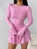 New Women's Fall Winter Solid Slim Fit Elegant Long Sleeve Dress