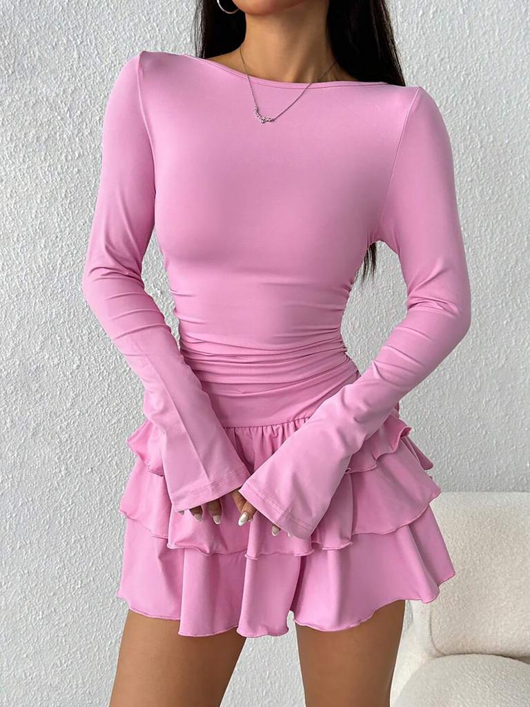New Women's Fall Winter Solid Slim Fit Elegant Long Sleeve Dress