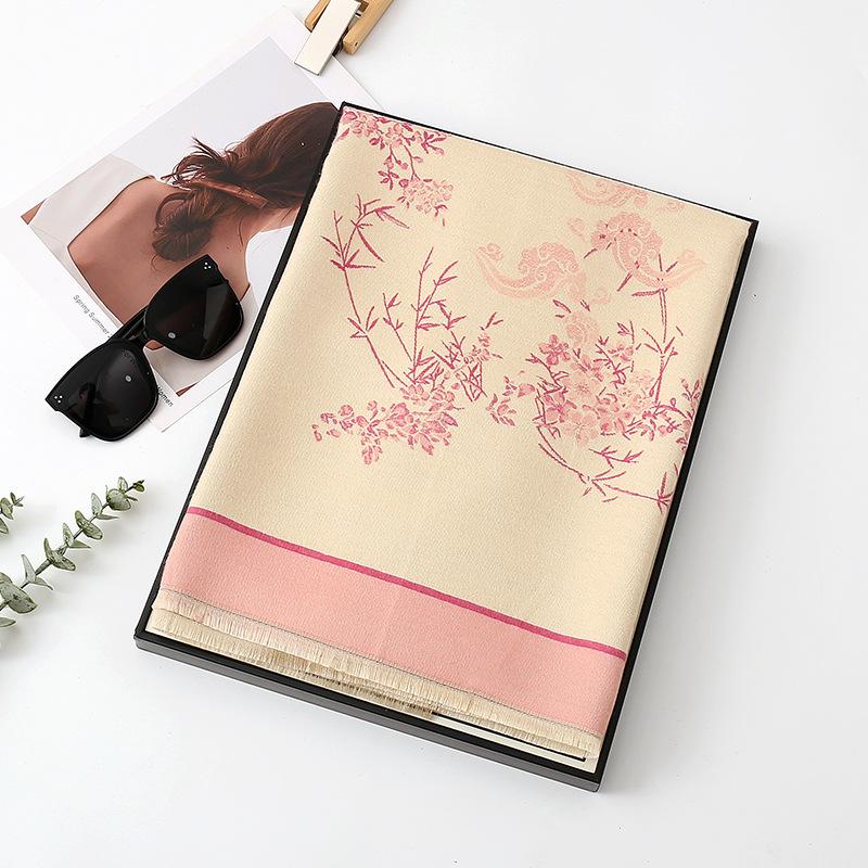 Winter Double-sided Imitation Cashmere Air Conditioning Shawl Dual-purpose Warm Scarf New Chinese Style Printed Scarf for Women Autumn