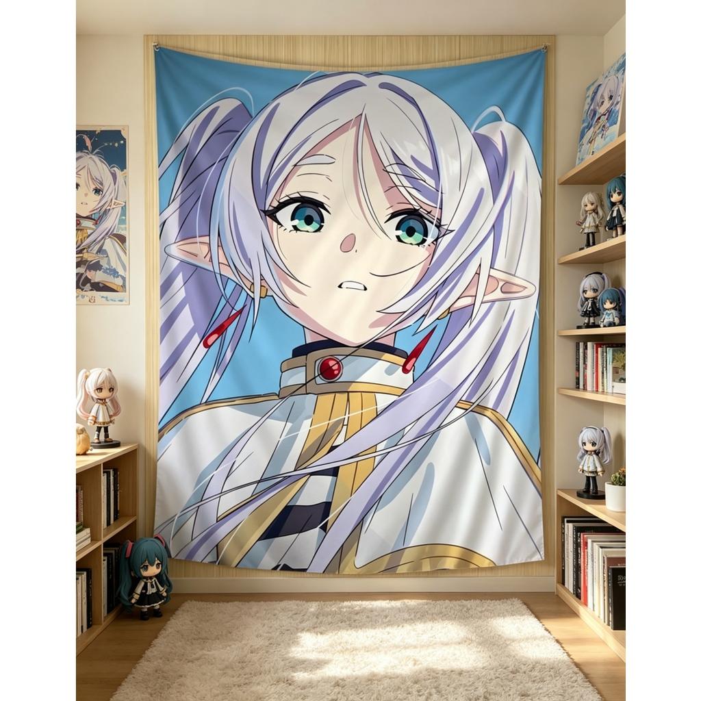 Frieren Beyond Journey'S End Anime Decor Tapestry Frieren The Elf Mage Themed Wall Hanging Decorative Wall Cloth For Room Decor