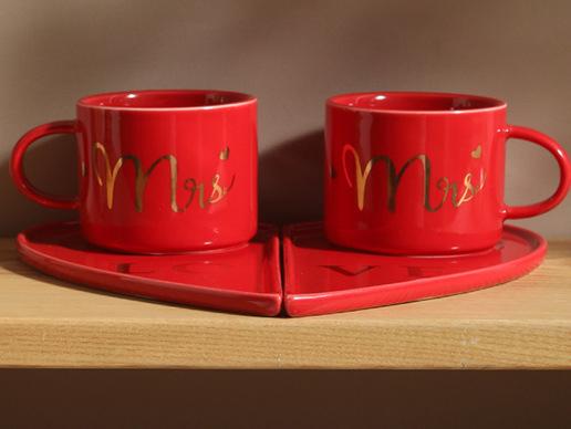 

200ml Creative Handmade Coffee Cup Plate Set Couple Wedding Companion Gift Love Letter Cup Afternoon Tea Office Water Cup Sets 200-400ml