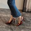Poplar forest with the same burgundy sexy bag head sandals women's rear strap patent leather versatile thin heel pointed high heels women