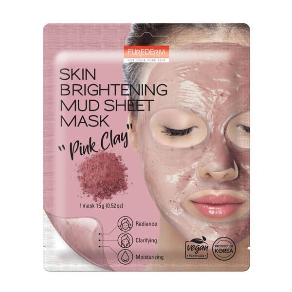 Purederm Gesichtsmaske in Tuchform Skin Brightening Mud Sheet Rosa Ton 15G