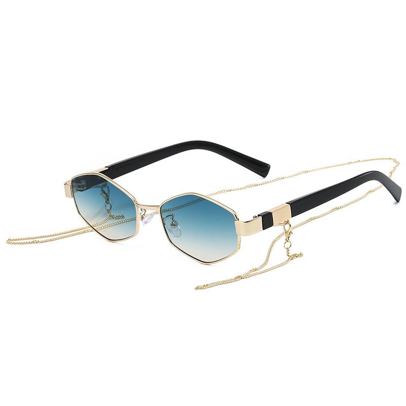 Retro Chain Decor Women's Polygonal Metal Sunglasses - European & American Street Style
