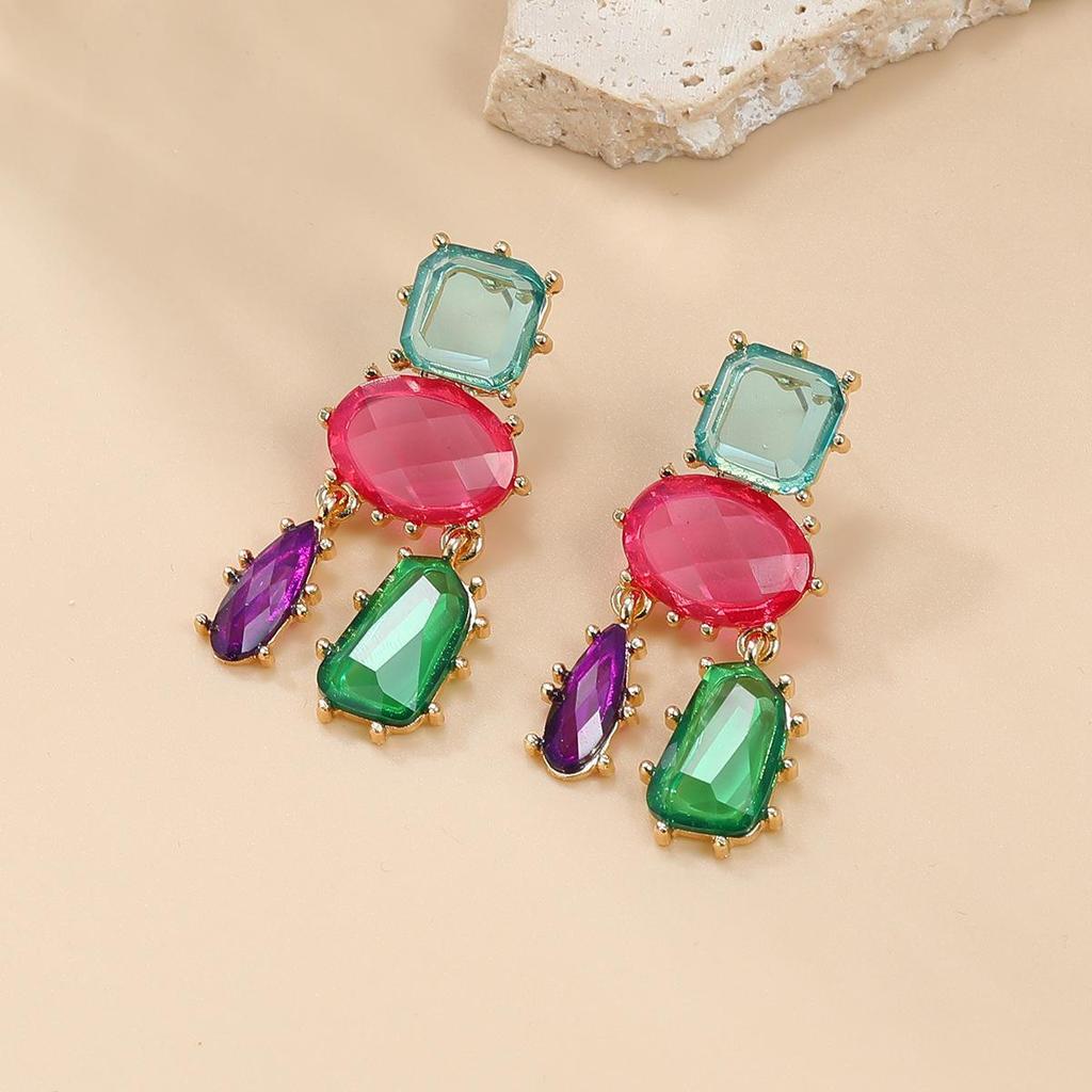 Bohemian Multi-Layer Geometric Earrings: Colorful, Exaggerated European & American Style for Women