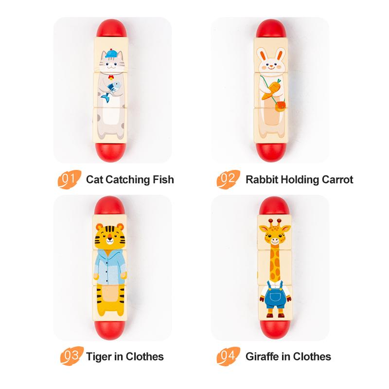 Kids Wooden Animal Spin Puzzle Toy Puzzle Spinning Animal Shape Matching Toy Baby Grasp Gnawing Rattle Toy Creative Turn Fun