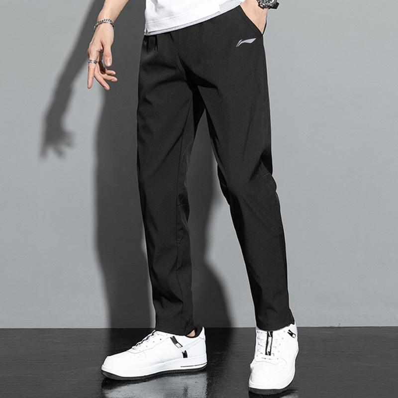 Li-Ning Cotton Short Sleeve Quick Dry T-Shirt And Straight Leg Comfortable Long Pants Casual Sports Suit Men Sets AHSU837-2+AYKU703-1