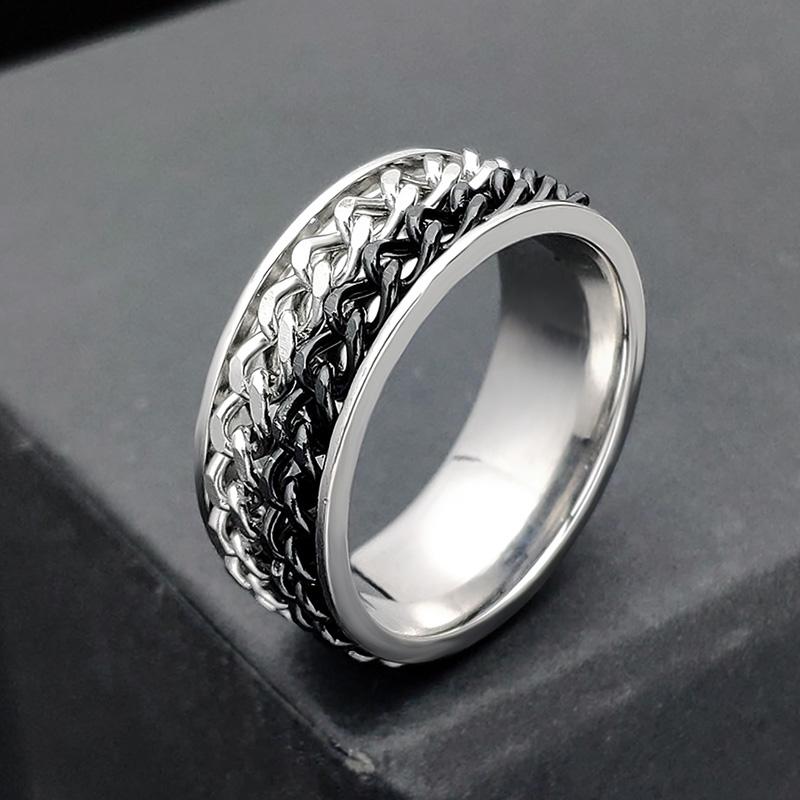 Spin Rotating Anxiety Fidget Titanium Rings For Men Colorful Stainless Steel Chain Finger Men Ring Punk Rock Hippie Accessory