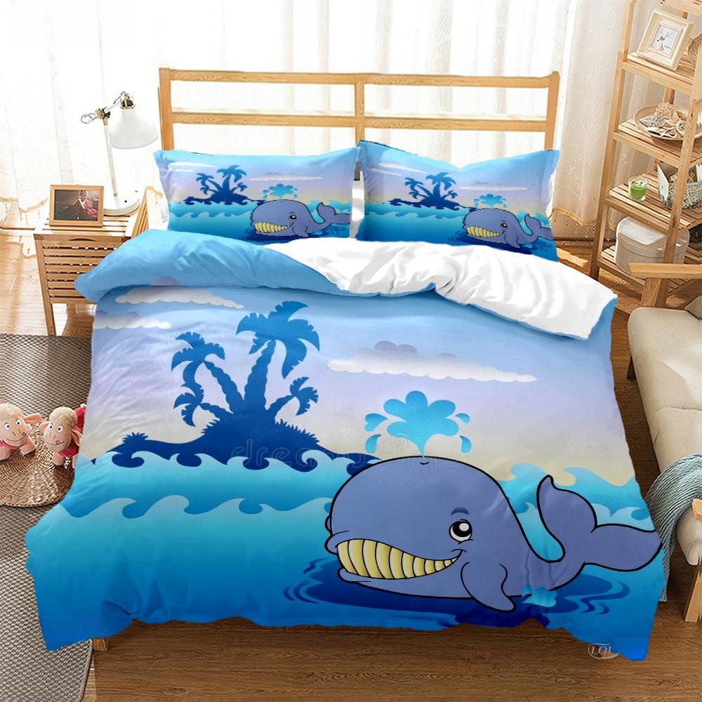 Cartoon Ocean Whale Dolphin Duvet Cover Kids Cute Kawaii Bedding Sets Soft Quilt Cover and Pillowcases Single_Double_Queen_King