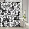 VIKAMA Adorable Black-and-White Cartoon Cat Shower Curtain, Year-Round Use, Machine Washable Animal Bathroom Decor