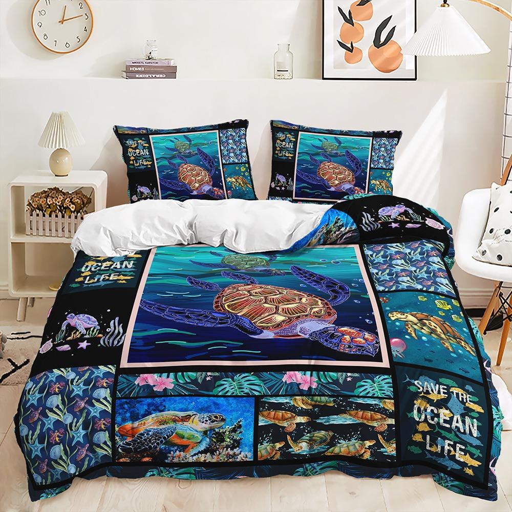 3D Marine Animal Bedding Set Turtle Duvet Cover Pillowcase 2/3pcs Single Double Bed Cover Gift Home Textile