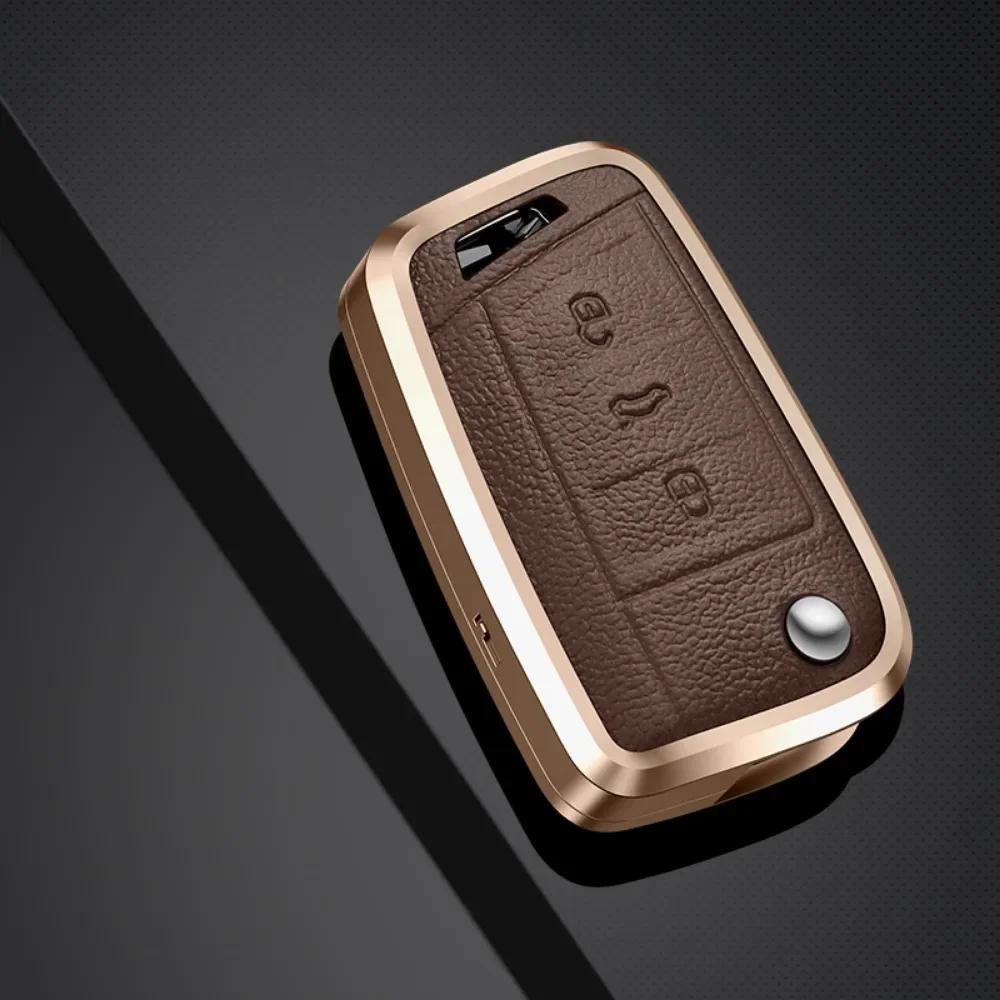 Alloy Leather Car Key Case Cover For Vw Volkswagen Golf 7 Mk7 Gti Tiguan Mk2 For Seat Ateca Leon Fr 2 Ibiza For Skoda Octavia A7