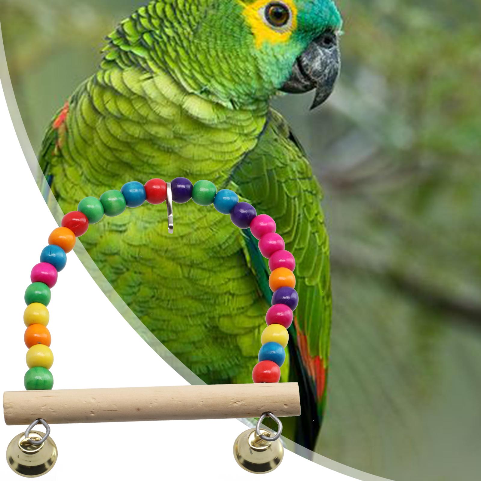 

Bird Swing Toy Parrot Cage Toy Natural Perch With Plastic Beads