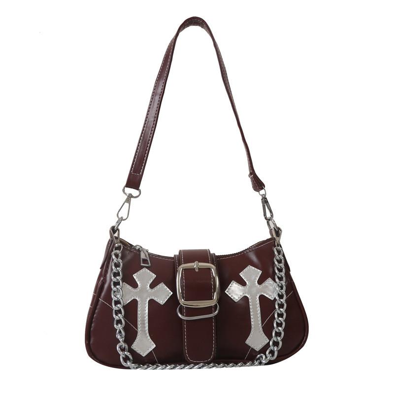 Street Style Pu Small Shoulder Bag With Chain Detail For Daily Use
