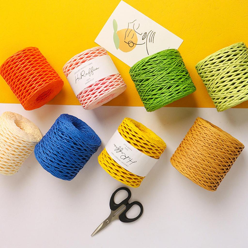 150m/roll Raffia Ribbon Yards Raffia Yarn For Crocheting Knit Wire Natural Color Matte Texture Raffia Paper Ribbons DIY Handmade
