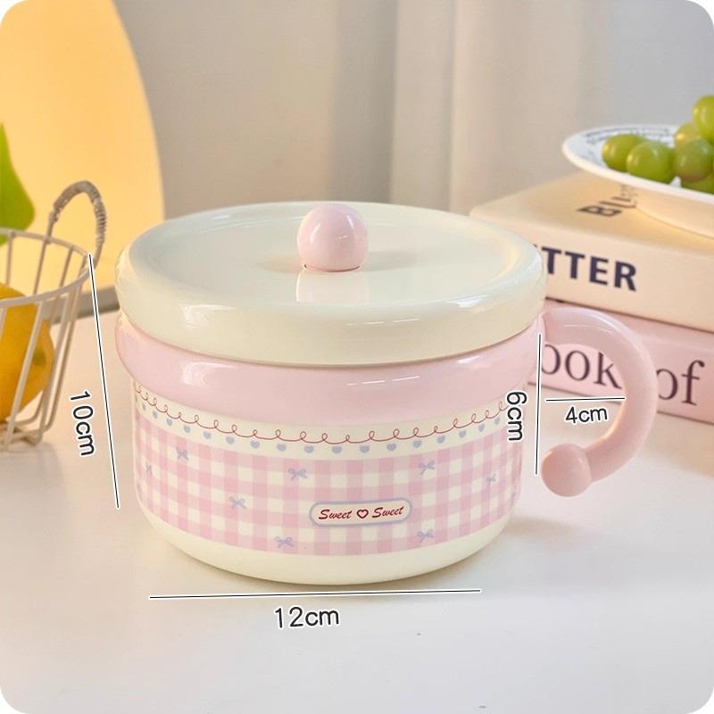 

Cute Stainless Steel Ramen Bowl With Lid Kawaii Large Instant Noodles Fruit Salad Rice Soup Bowl Kitchen Tableware Women Gift
