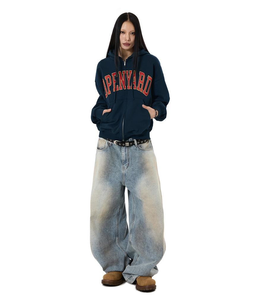 Openyard(Oy) Satin Patch Hoodie Zip Up - Navy