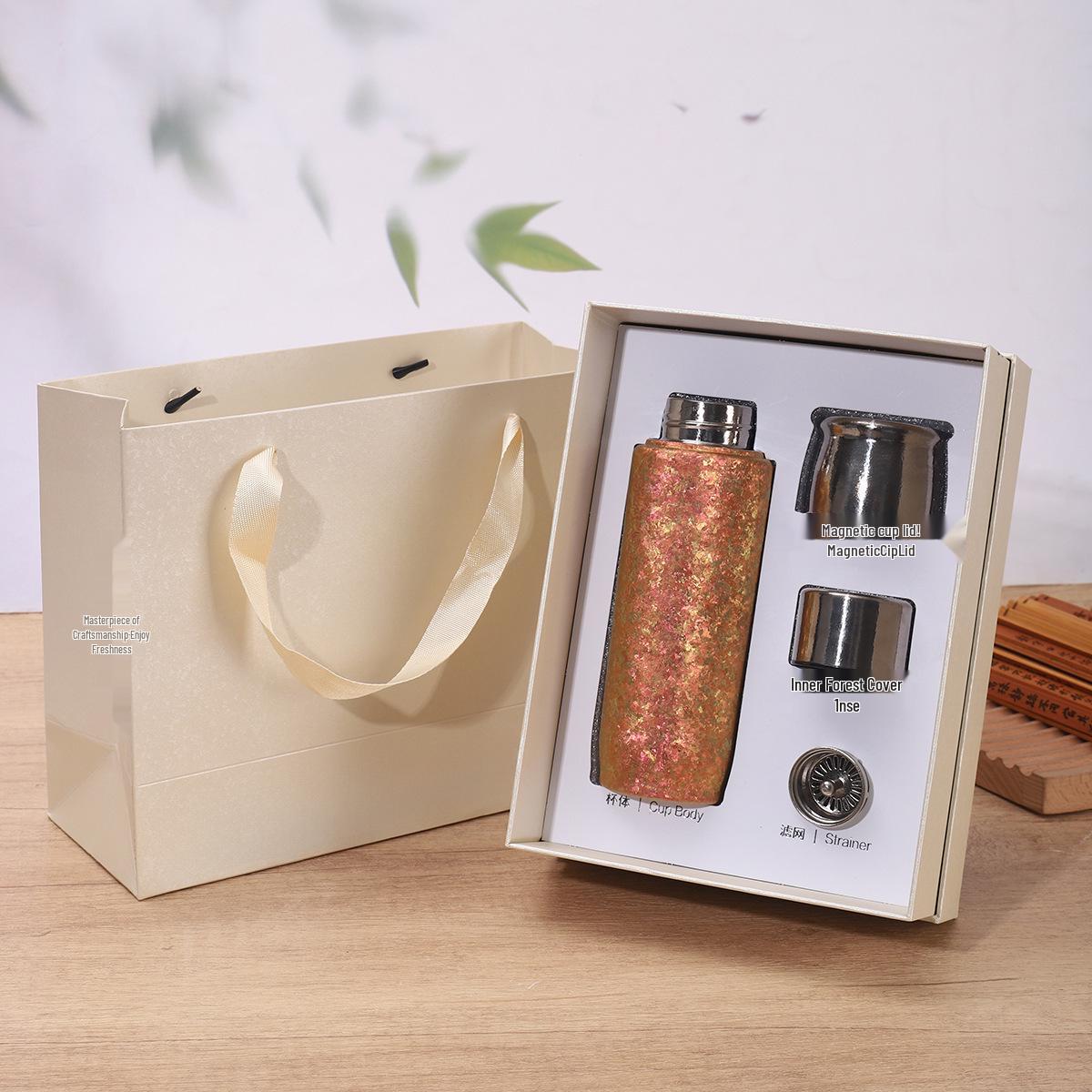 Elegant Ice Flower Titanium Insulated Tea Cup Gift Set 410ml