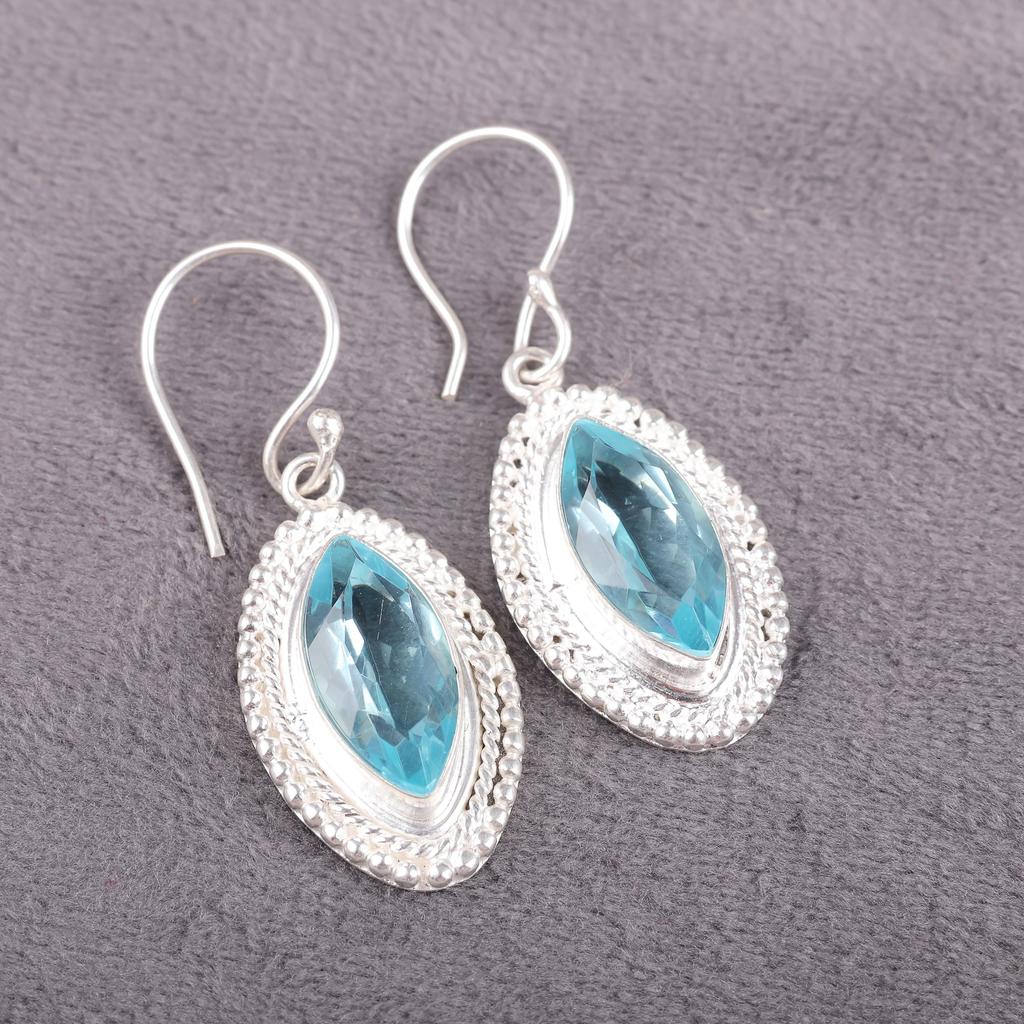 Sky Blue Topaz Gemstone Earrings , Handmade Gorgeous Jewelry, 925 Solid Sterling Silver Jewelry, Everyday Earrings For Wedding Gift