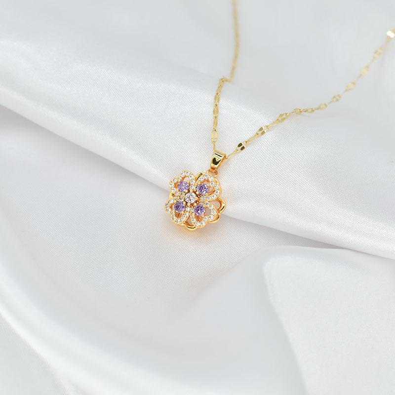 Rotating Four-Leaf Flower Necklace Female Summer Titanium Steel Chain Does Not Fade