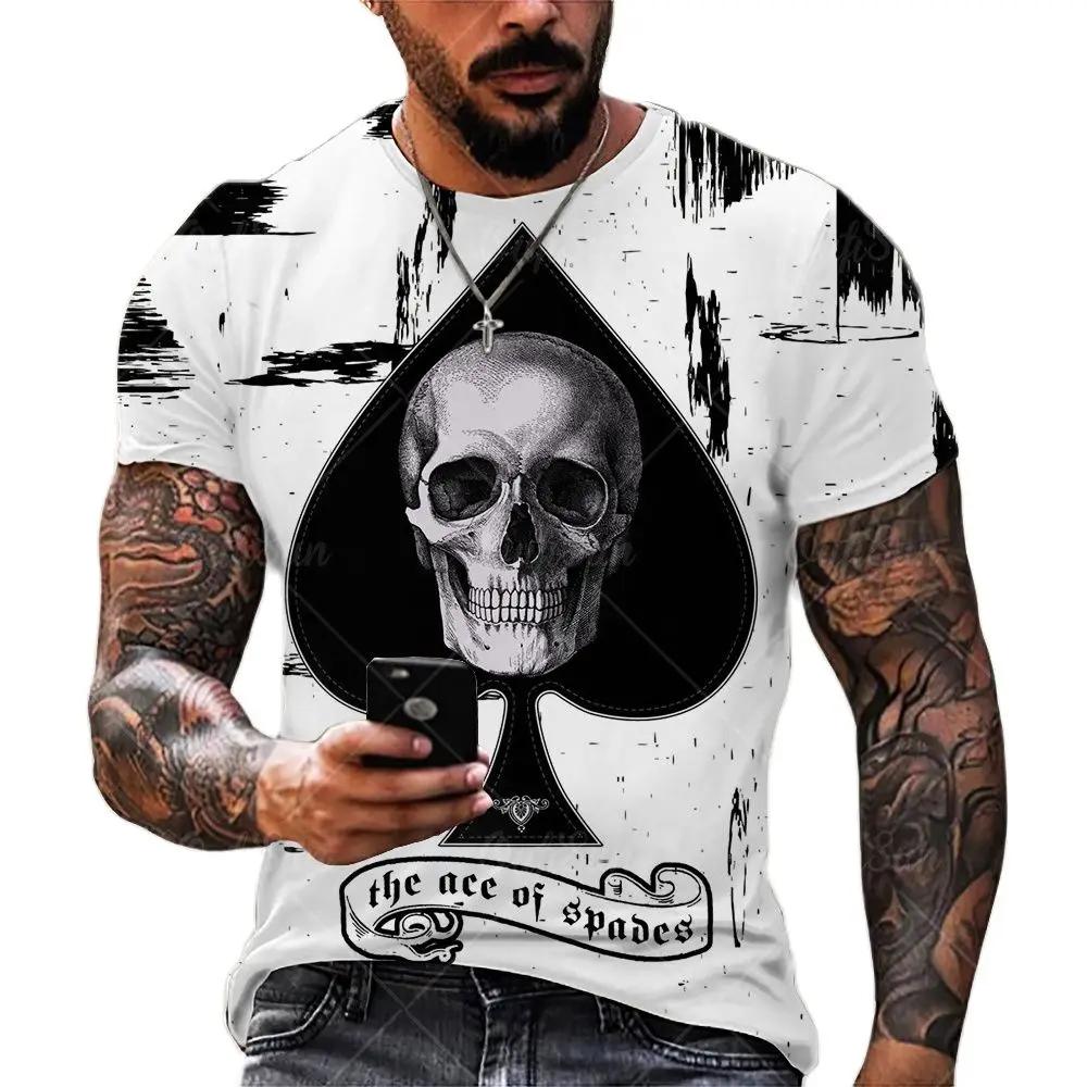 Sommer 3D Poker Print Herren T-Shirt Harajuku Street Monster Horror Stil Mode Lässig Rundhals Kurzarm Übergroße Oberteile