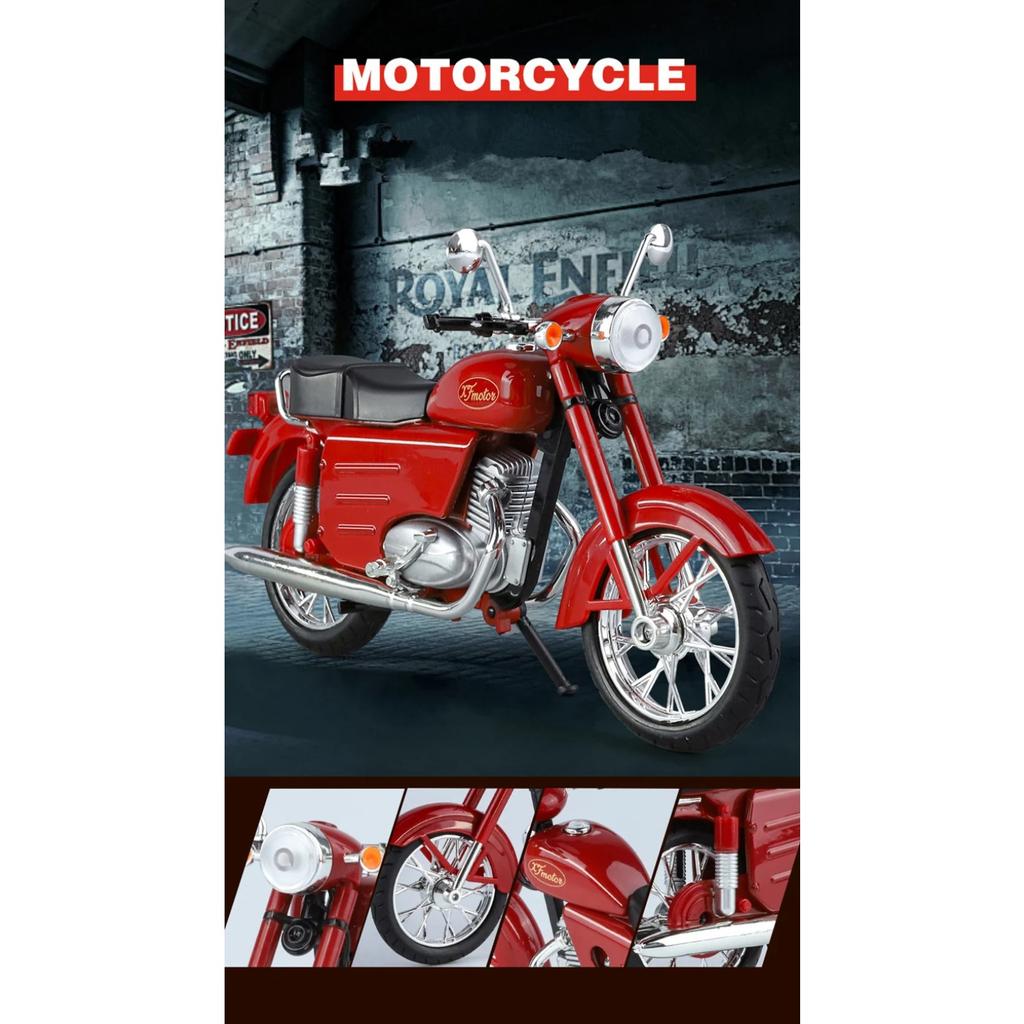 1/10 JAWA 250 Alloy Classic Retro Motorcycle Model Diecast Metal Street Motorcycle Model Simulation Sound and Light Kid Toy Gift