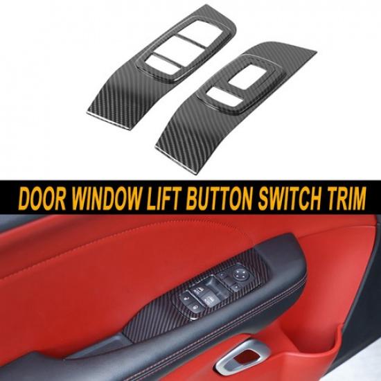 Door Window Lift Button Switch Trim Panel For Dodge Challenger 15+ Carbon Fiber