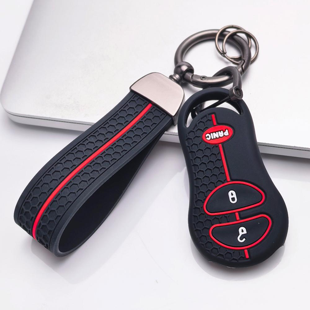 Key Fob Cover for Jeep Cherokee Durango Grand Liberty Dakota Caravan with Keychain Anti-Scratch Surface Shockproof Structure Soft Grip Texture