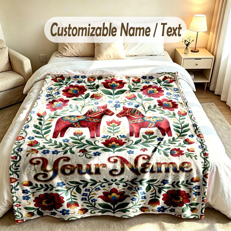 Floral Theme Custom Blanket Personalized Name & Text Customized Soft Warm Throw Blanket Home Decor