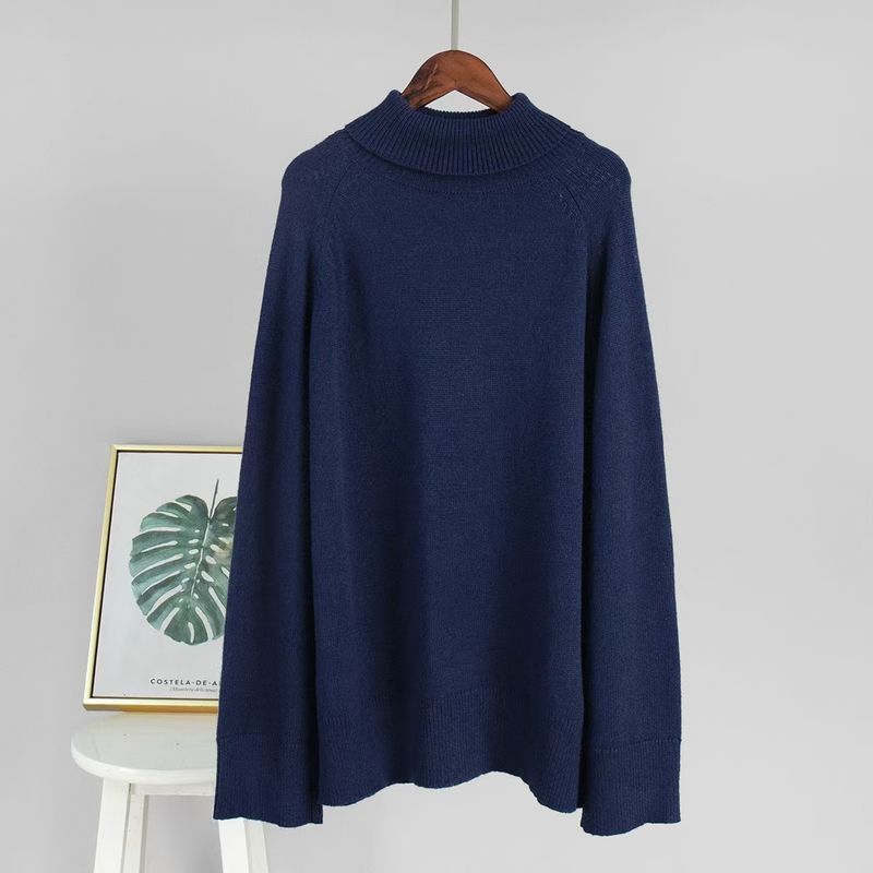 

Fashion New Arrival Fashion High Collar Loose Pure Color Knitwear Sweater Knitted Sweater High Neck Dark Blue S