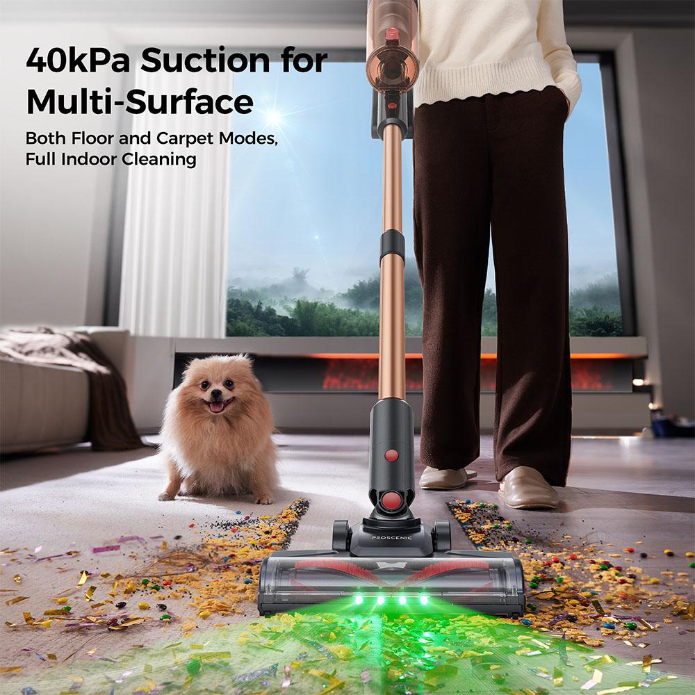 Proscenic P11 Ultra Cordless Vacuum Cleaner, 40kPa Suction, 40min Runtime, Tangle-Free Brush, 4-Layer Filtration, Green LED Headlights
