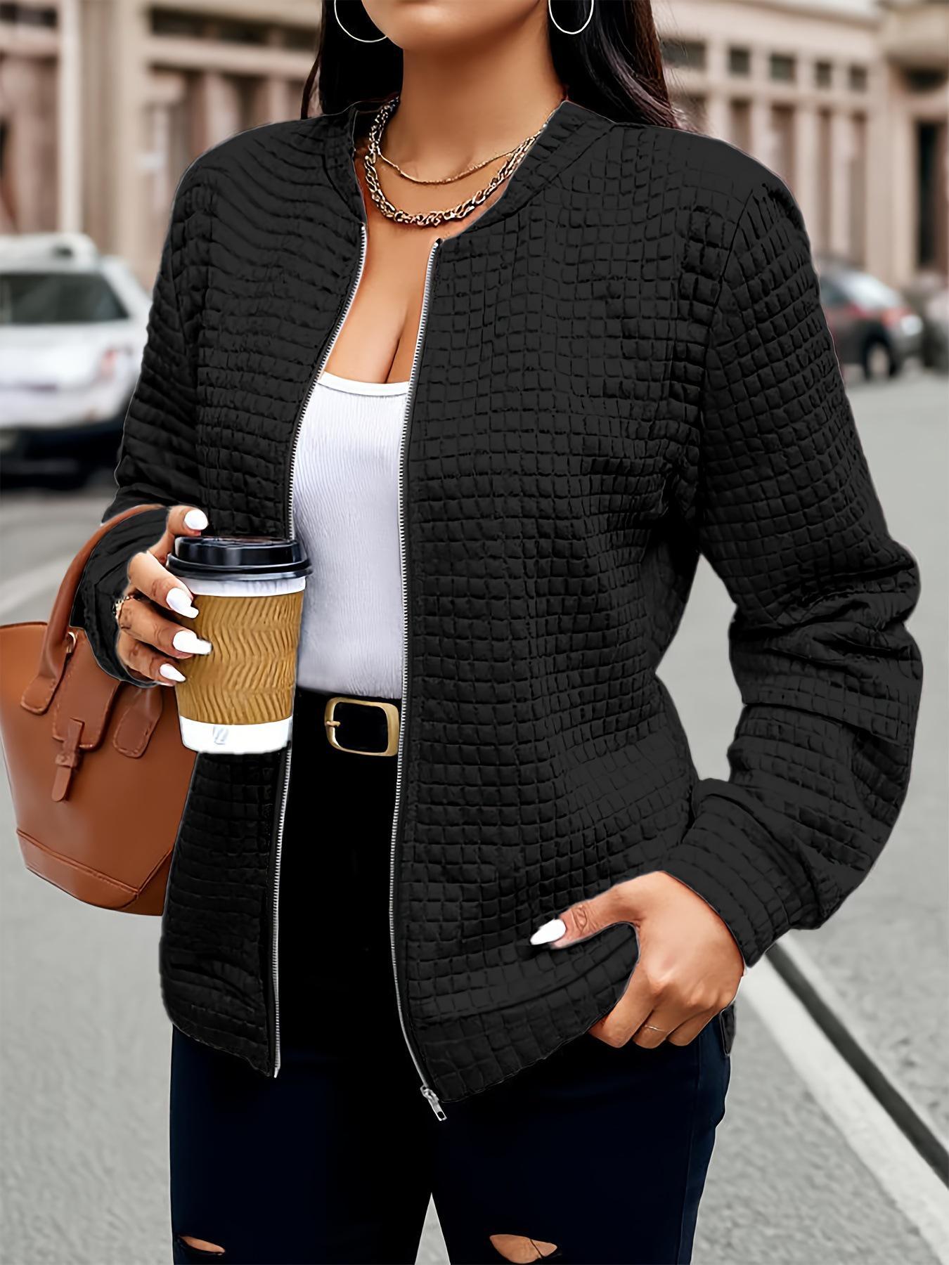 

2026 Plus Size Women s Plaid Zipper Jacket - Solid Color 5XL чорний