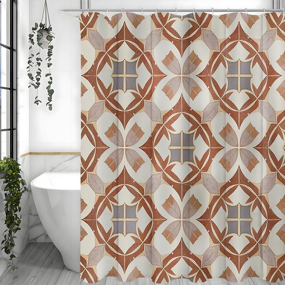 Abstract Pattern Shower Curtain, Bathroom Decorative Shower Curtain, Waterproof Shower Curtain with Hooks