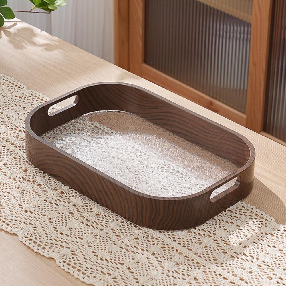 

Роскошная прямоугольная тарелка с цветком бегонии, прозрачная, с имитацией древесной текстуры, тарелка для хранения, пластиковый поднос для хранения, для сухофруктов прозрачный